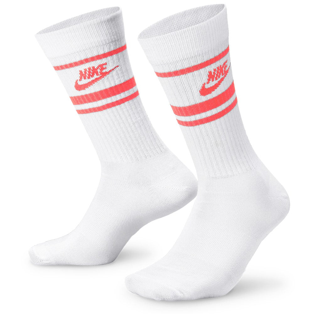 Nike Golf Socks - Sportswear Essential Crew - 3 Pk White - Hot Punch SP25