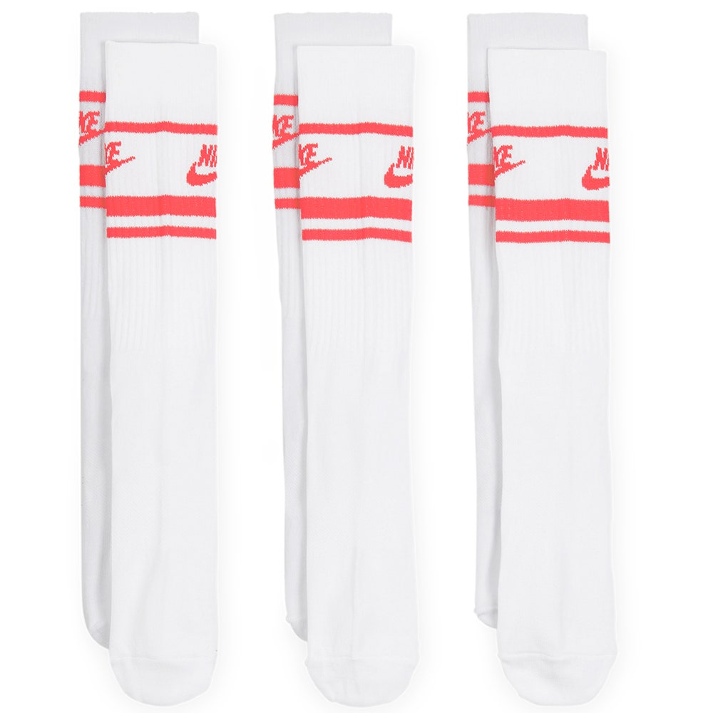 Nike Golf Socks - Sportswear Essential Crew - 3 Pk White - Hot Punch SP25