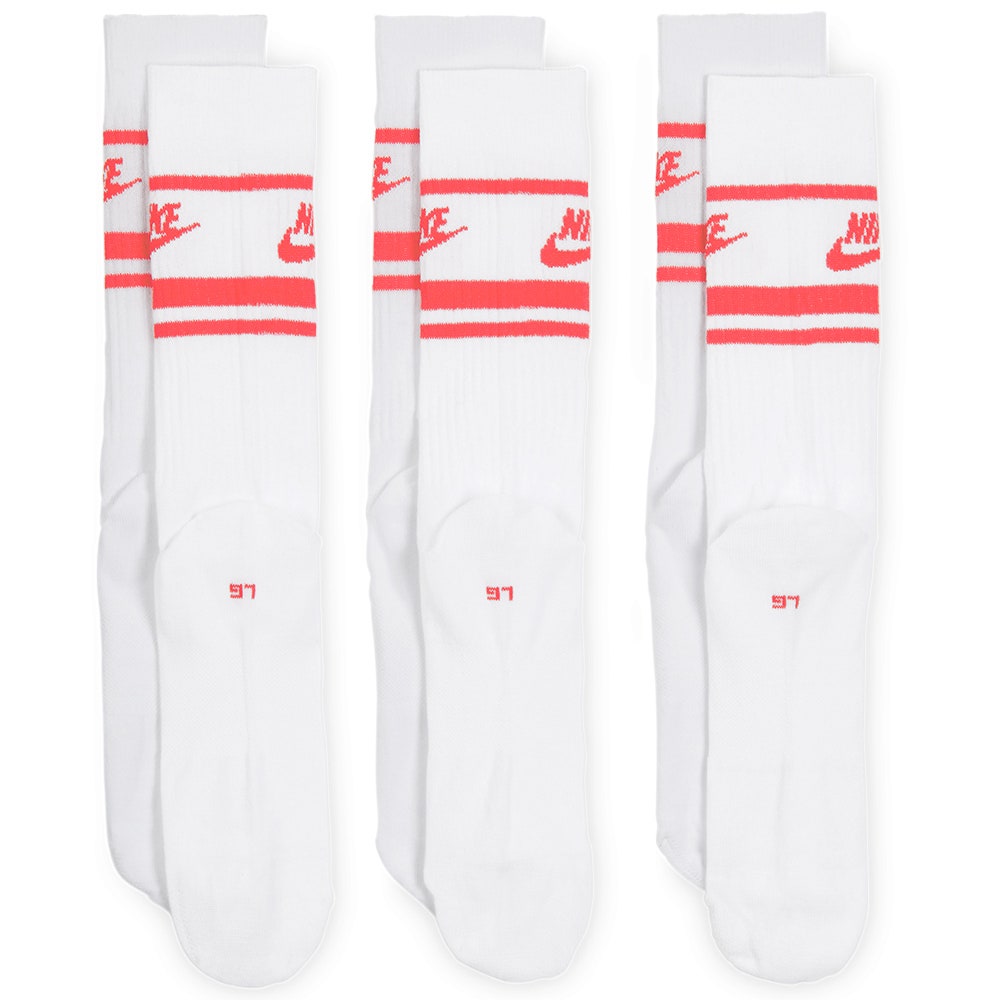 Nike Golf Socks - Sportswear Essential Crew - 3 Pk White - Hot Punch SP25