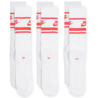 Nike Golf Socks - Sportswear Essential Crew - 3 Pk White - Hot Punch SP25