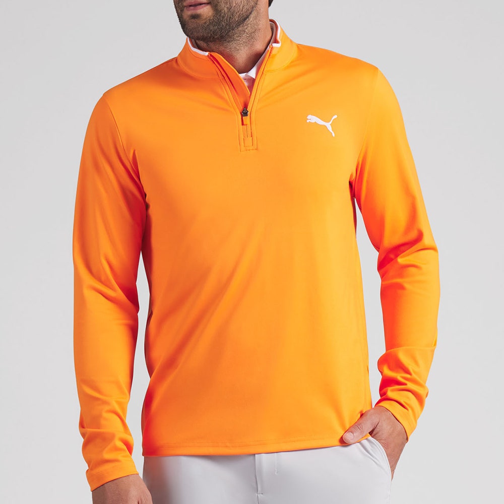 PUMA Golf Pullover - Cloudspun TOUR Logo Tech QZ - Rickie Orange SS26