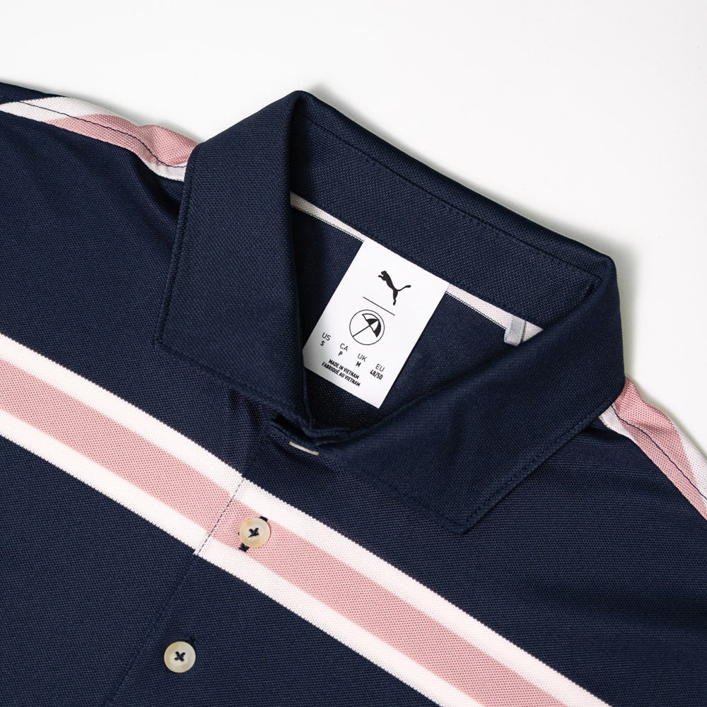 PUMA Golf Shirt - AP Pique Stripe Polo - Deep Navy AW26