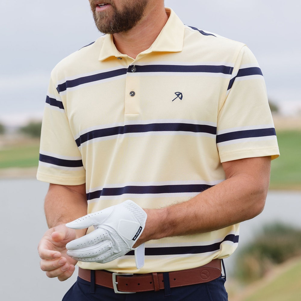 PUMA Golf Shirt - AP Pique Stripe Polo - Lemon Butter SS26
