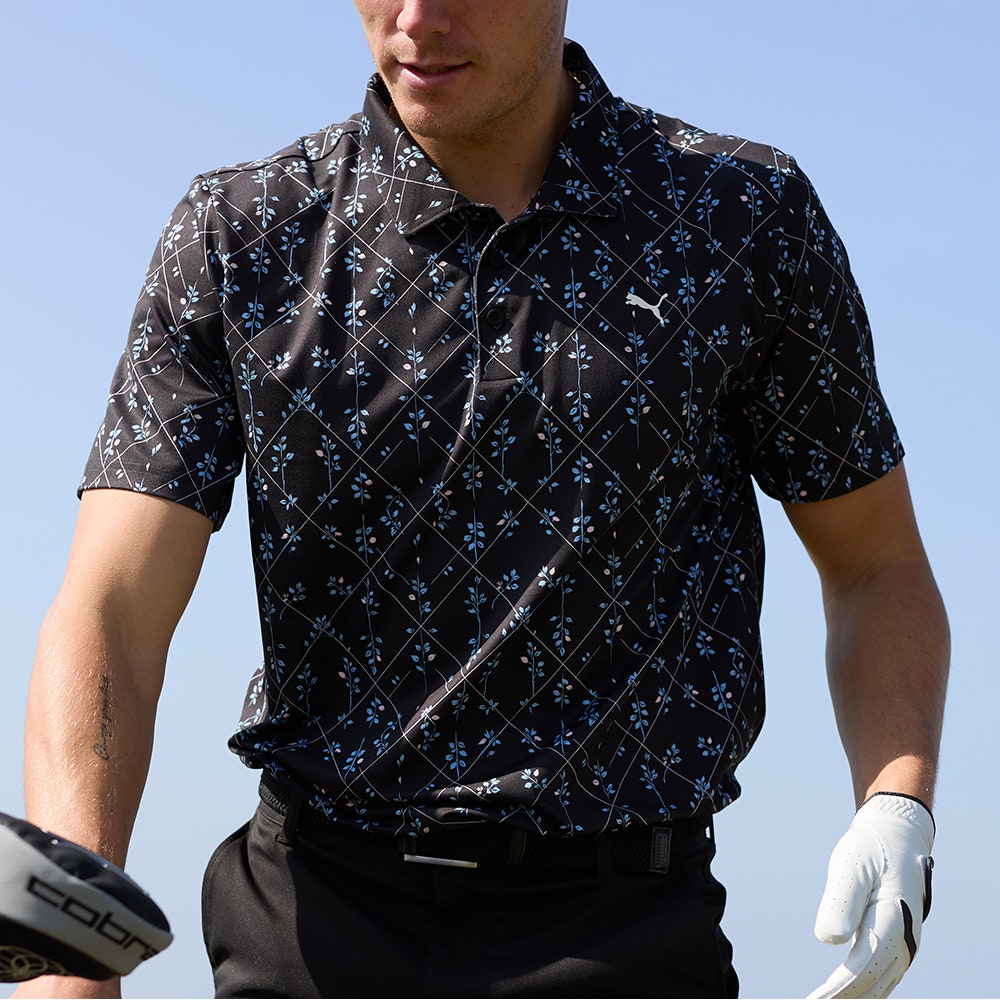PUMA Golf Shirt - Cloudspun Argyle Bloom Polo - Black SS26