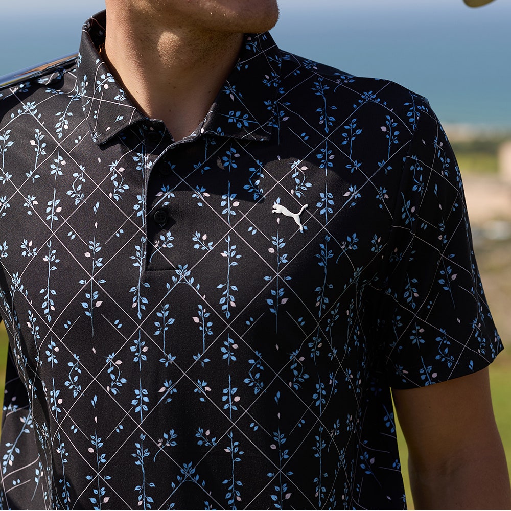PUMA Golf Shirt - Cloudspun Argyle Bloom Polo - Black SS26