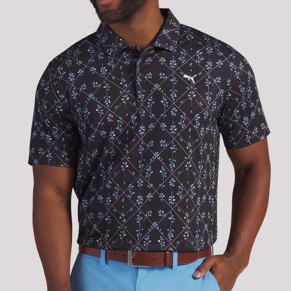 PUMA Golf Shirt - Cloudspun Argyle Bloom Polo - Black SS26