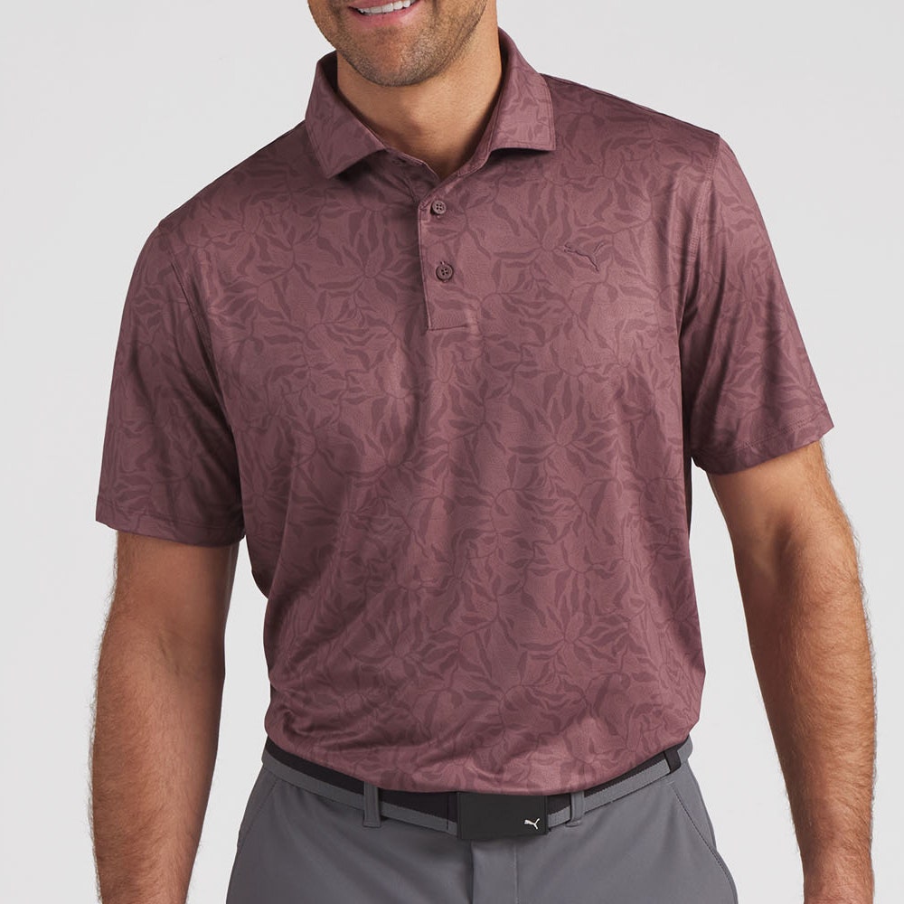 PUMA Golf Shirt - Cloudspun Marine Botanical Polo - Rich Cocoa AW26