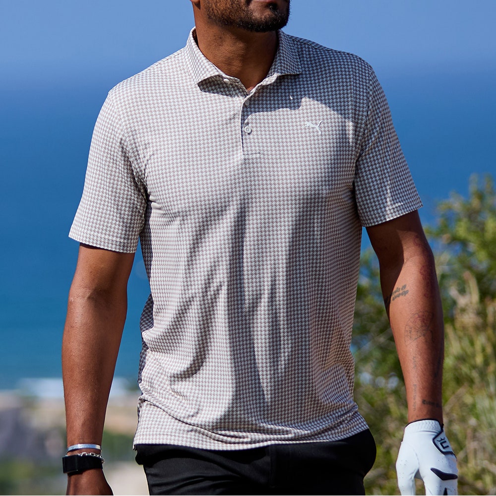 PUMA Golf Shirt - Cloudspun Mono Check Polo - Ice Coffee SS26