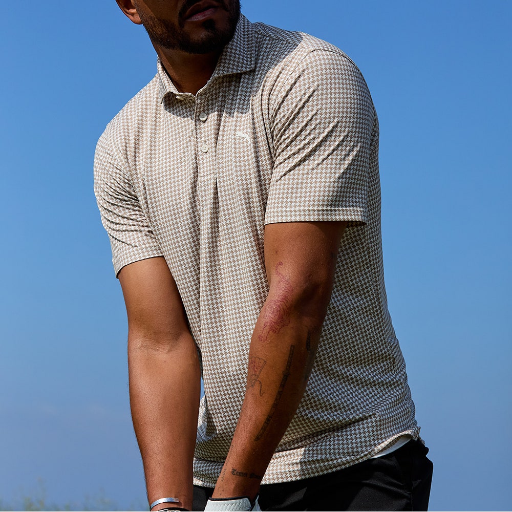 PUMA Golf Shirt - Cloudspun Mono Check Polo - Ice Coffee SS26