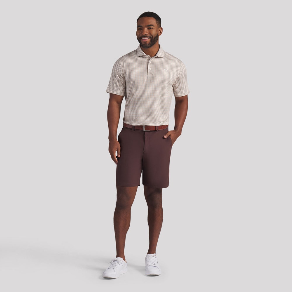 PUMA Golf Shirt - Cloudspun Mono Check Polo - Ice Coffee SS26