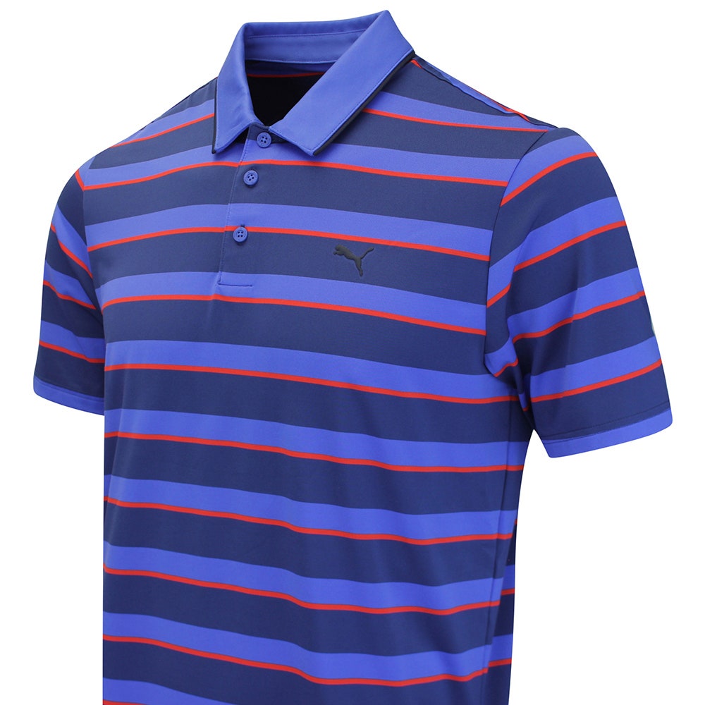 PUMA Golf Shirt - Cloudspun Stripe Polo - Blue Jewel SS26