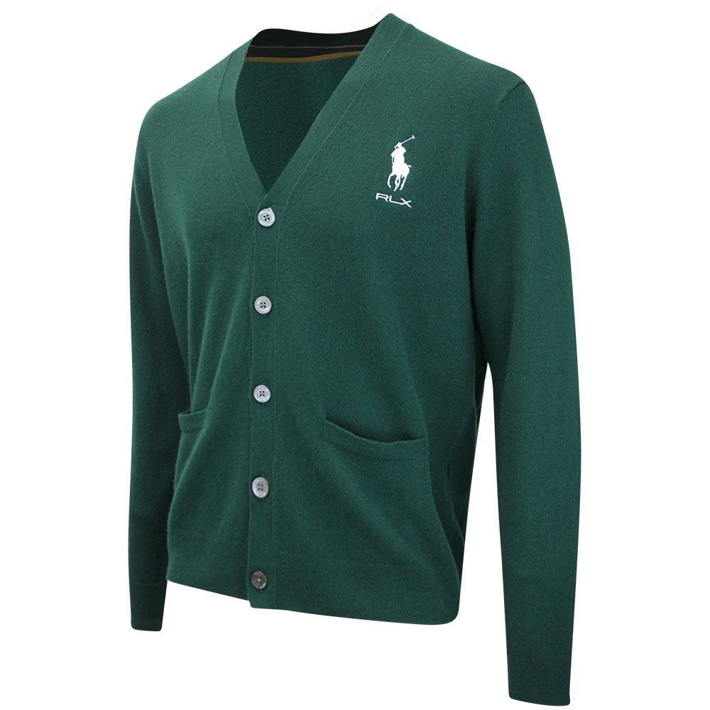 RLX Golf Jumper - RL Tour Pro Logo Cashmere Cardigan - Moss Agate SS26