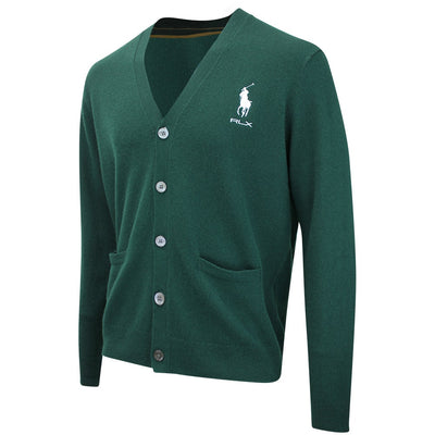 RLX Golf Jumper - RL Tour Pro Logo Cashmere Cardigan - Moss Agate SS26