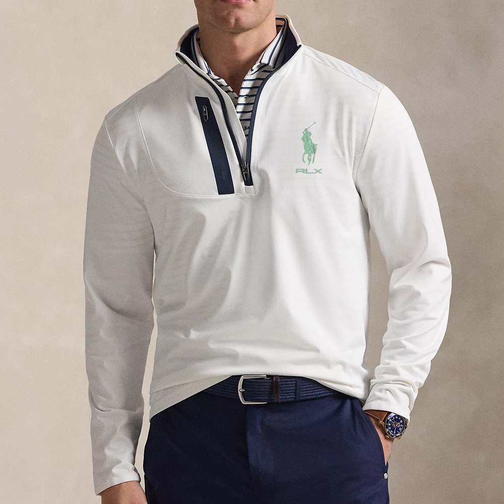 RLX Golf Pullover - RL Tour Pro Logo Lux QZ - White - O. Green SS26