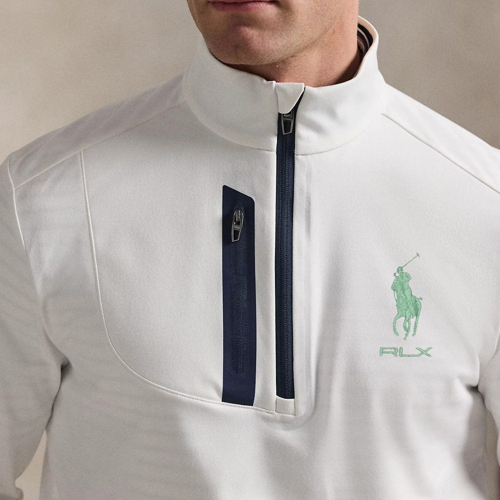 RLX Golf Pullover - RL Tour Pro Logo Lux QZ - White - O. Green SS26