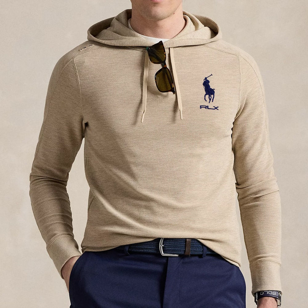 RLX Golf Pullover - RL Tour Pro Logo Tech Waffle Hoodie - Sand SS25