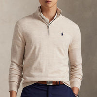 RLX Golf Pullover - Wool Blend QZ - Ecru Tan Htr FA25