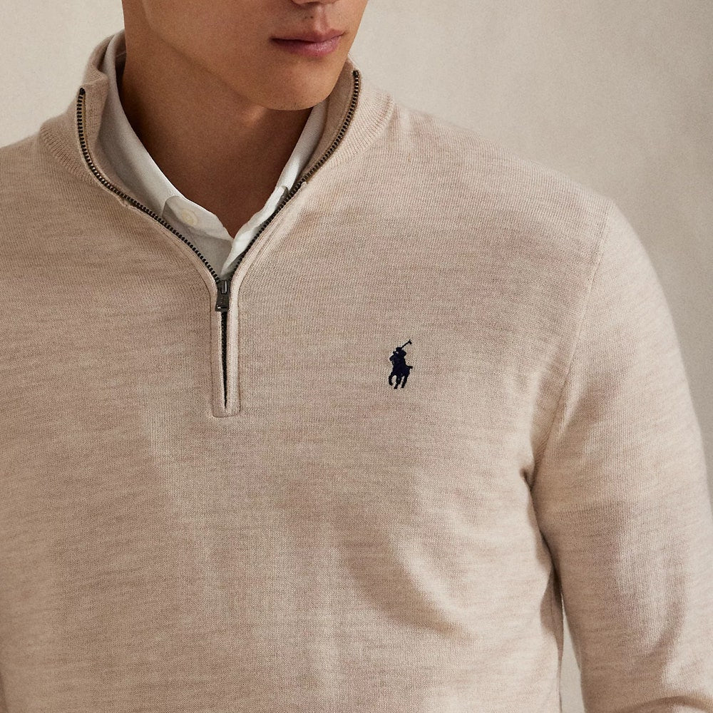 RLX Golf Pullover - Wool Blend QZ - Ecru Tan Htr FA25