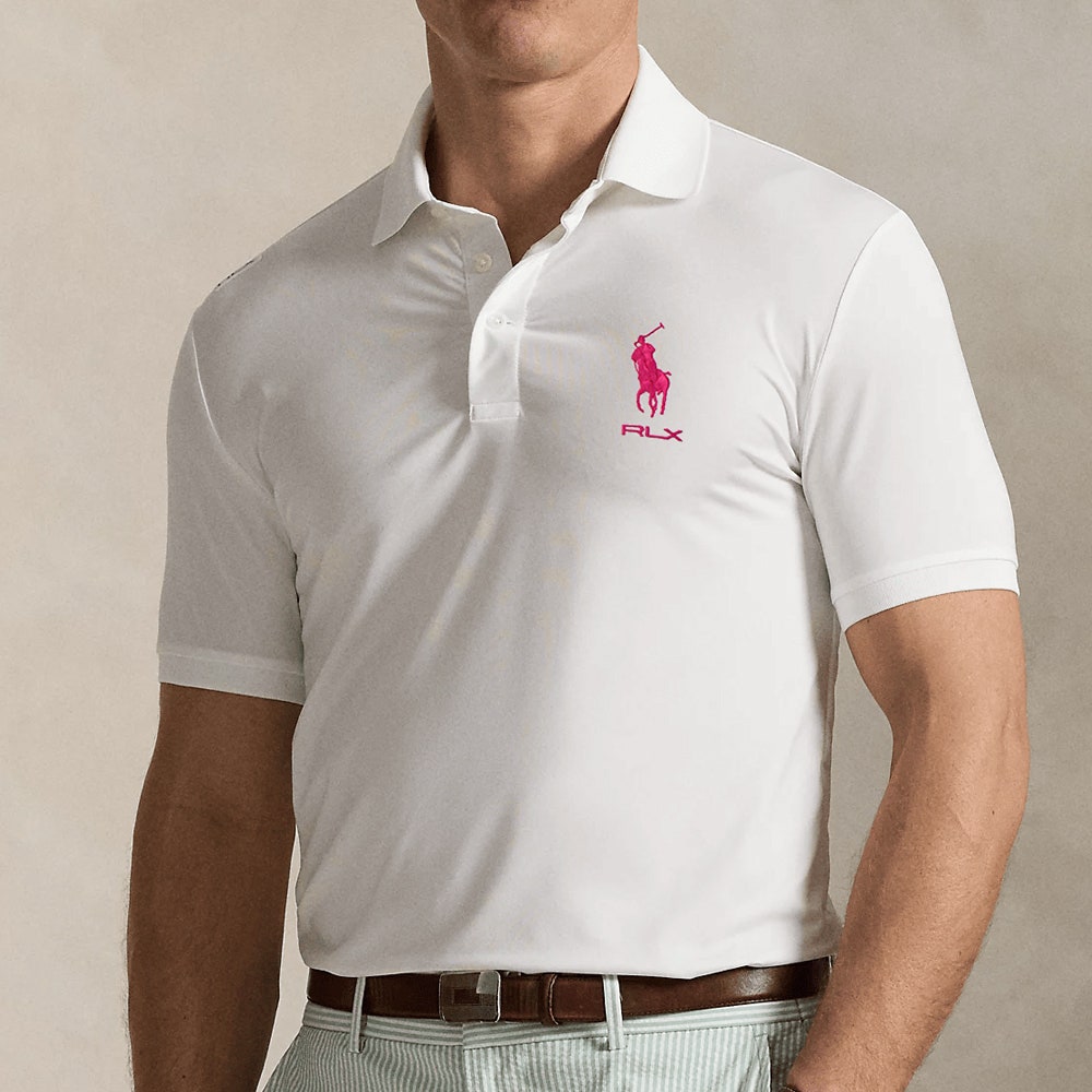 RLX Golf Shirt - RL Tour Pro Logo Polo - White - Fuchsia AW26