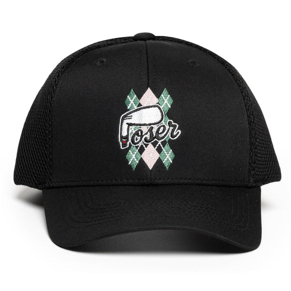 The Poser Club Golf Cap - TPC Argyle Tech Snapback - Black '26