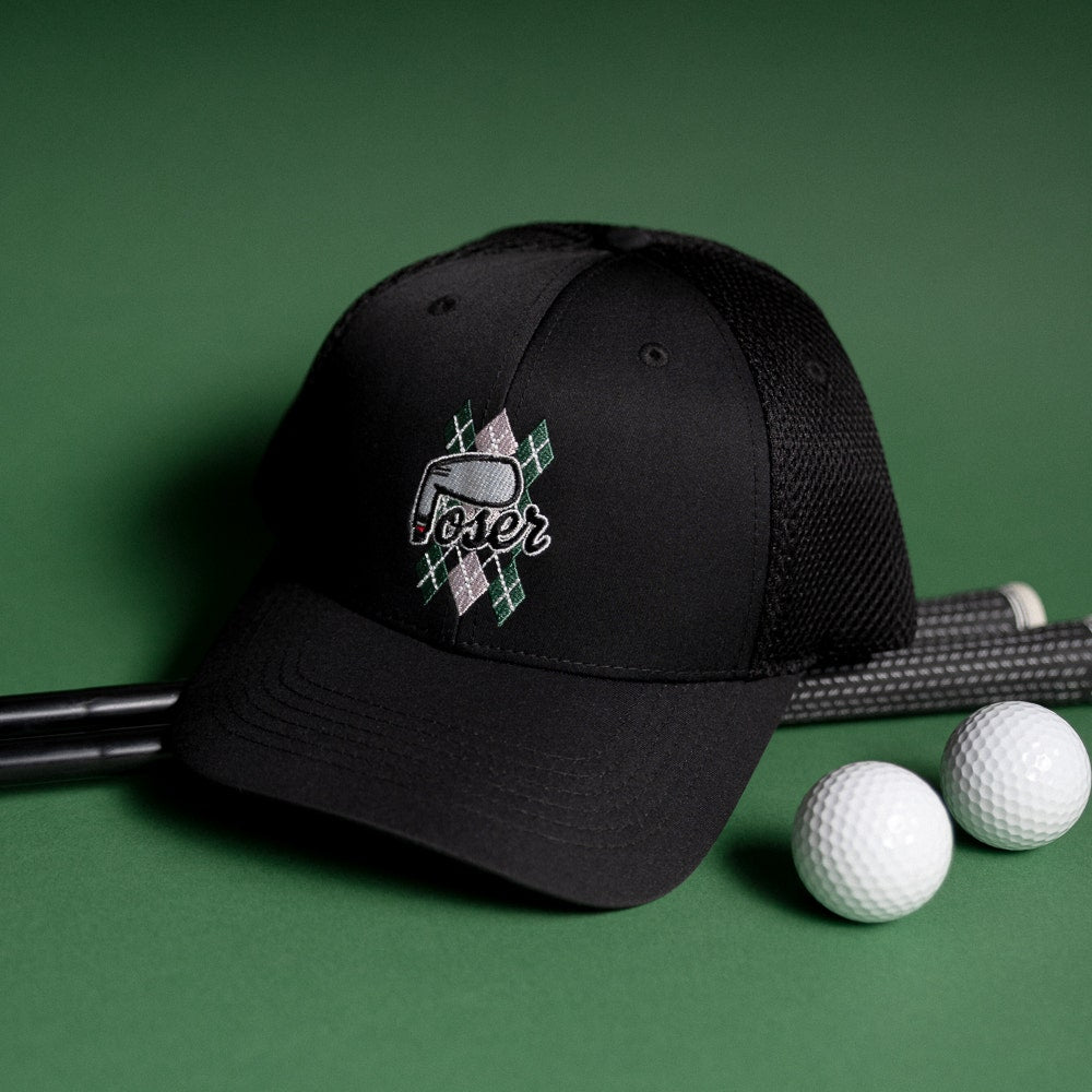 The Poser Club Golf Cap - TPC Argyle Tech Snapback - Black '26