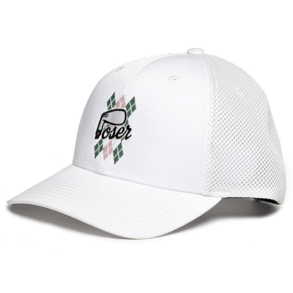 The Poser Club Golf Cap - TPC Argyle Tech Snapback - White '26