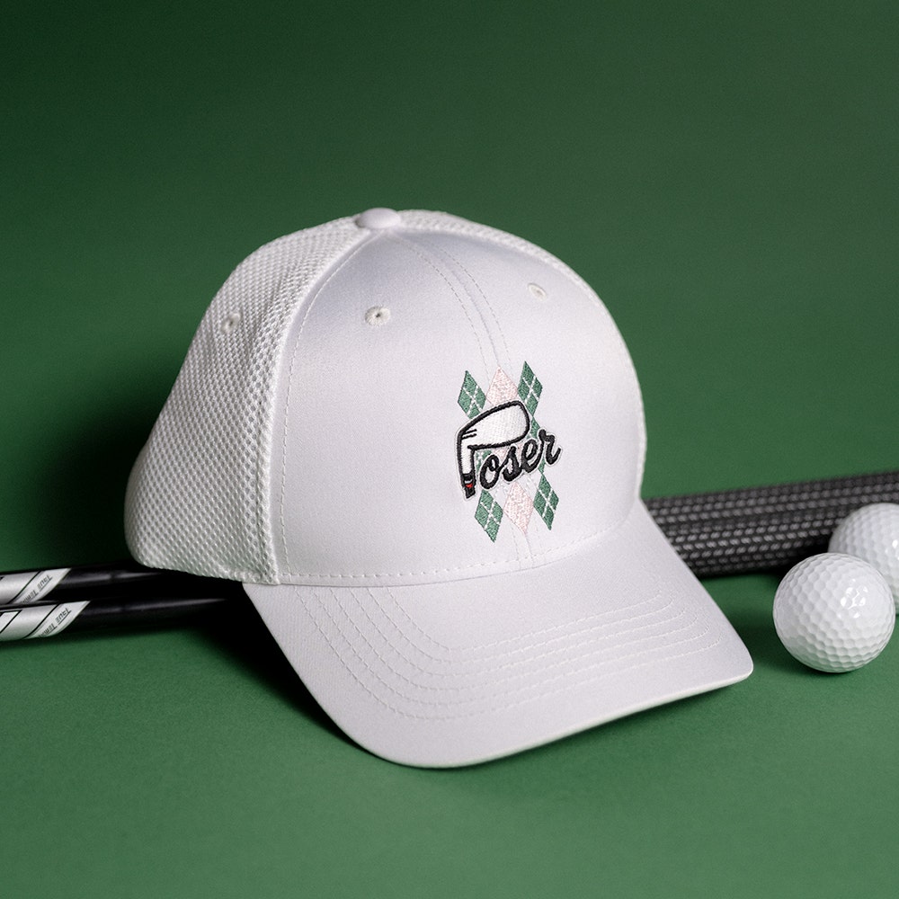 The Poser Club Golf Cap - TPC Argyle Tech Snapback - White '26