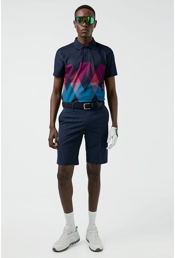 J.Lindeberg - Navy Argyle Pattern Golf Shirt - High Summer 22