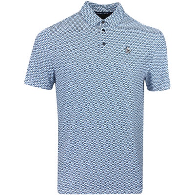 Original Penguin Golf Shirt - Micro Geo Print Polo - Med. Blue AW23