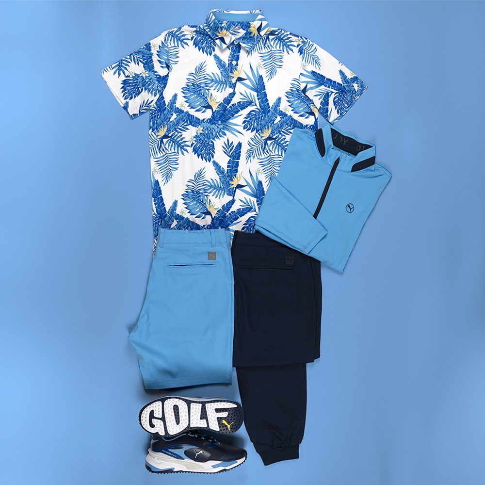 PUMA Golf Shirt Cloudspun Aloha Polo White Festive Blue AW23