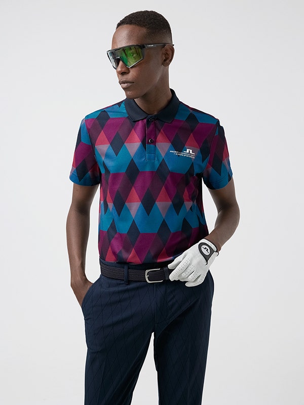J Lindeberg High Summer Navy Argyle Print Shirt