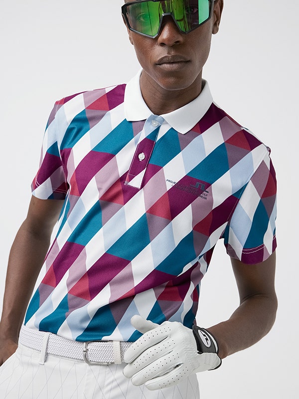 J Lindeberg High Summer White Argyle Polo Shirt