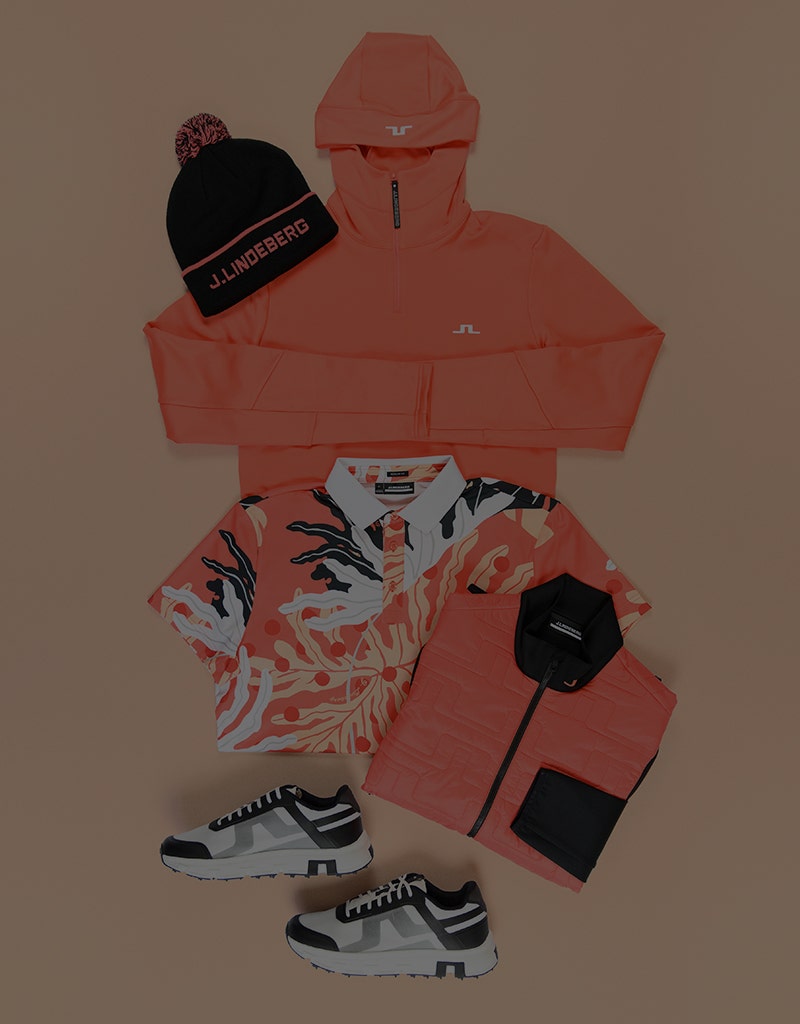 J Lindeberg Pre Spring 2024 Hot Coral Outfit Inspiration