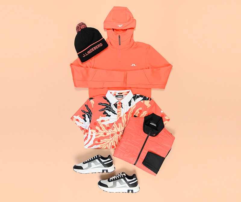 J Lindeberg Pre Spring 2024 Hot Coral Outfit Inspiration