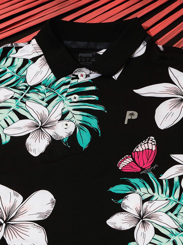 PUMA Golf Palm Tree Crew Festival Shirt Black Floral