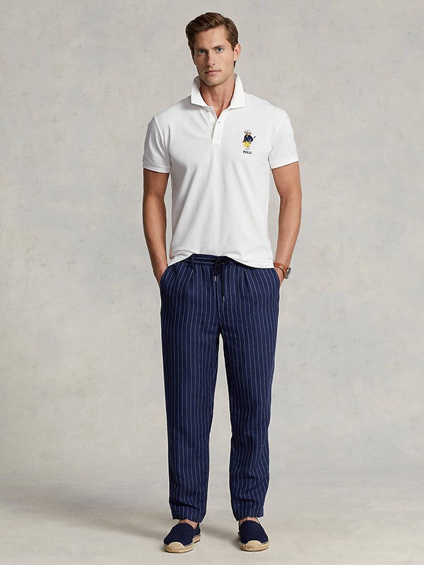 RALPH LAUREN POLO BEAR LOGO GOLF SHIRT WHITE PIQUE