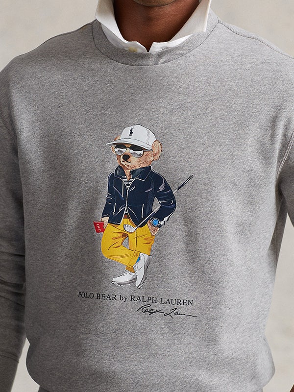 RALPH LAUREN GREY CREW NECK POLO BEAR LOGO CHEST