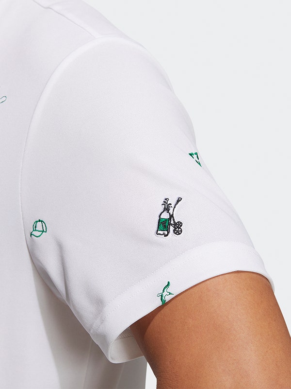 White Green motif embroidered golf polo shirt adidas